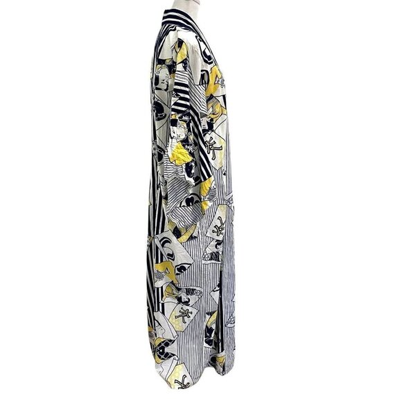 100% Linen Japanese Kimono Traditional Folk Unique Blue Yellow One Size - Picture 5 of 11